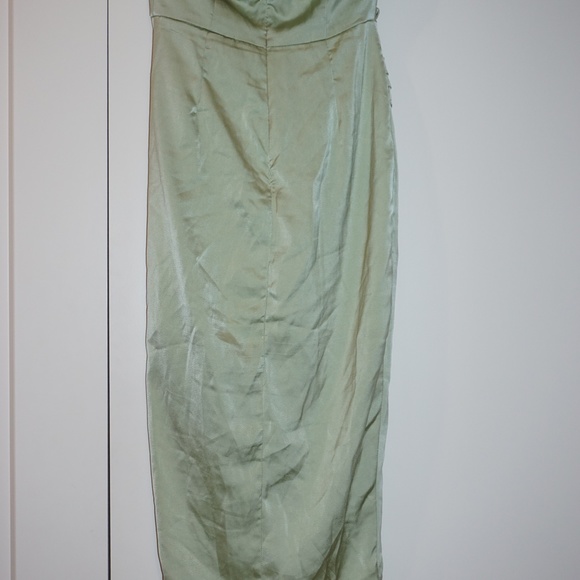 Do+Be Sweetheart Neck Strapless Wrap Satin Midi Dress Size S Green Ruched Prom - Picture 3 of 5